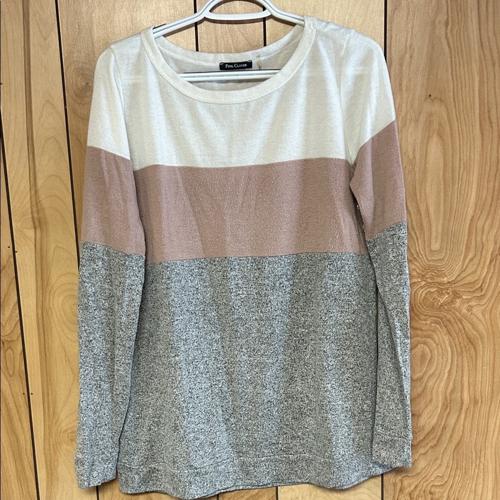 Women's Color Block Top - pink , Tan, and Gray